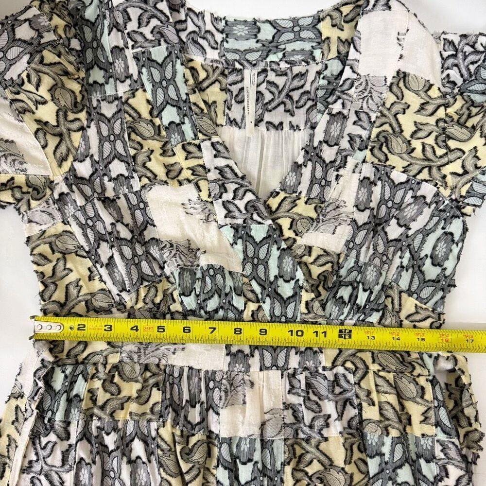 Anthropologie Medium Textured Midi Dress Patchwork Tiered wrap Boho - Picture 13 of 13